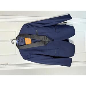Suits for Men Size Large Solid Navy Blue 3 Pieces Shawl Lapel  M374